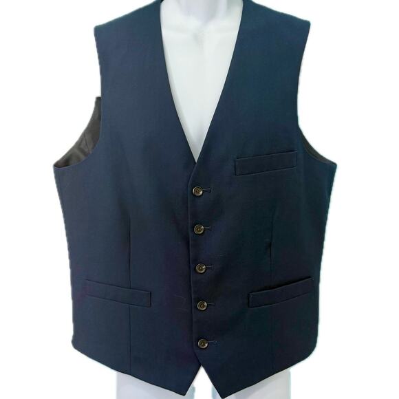INC International Concepts Navy Blue Slim Fit Button Up Pockets Suit Vest size M - Picture 7 of 11